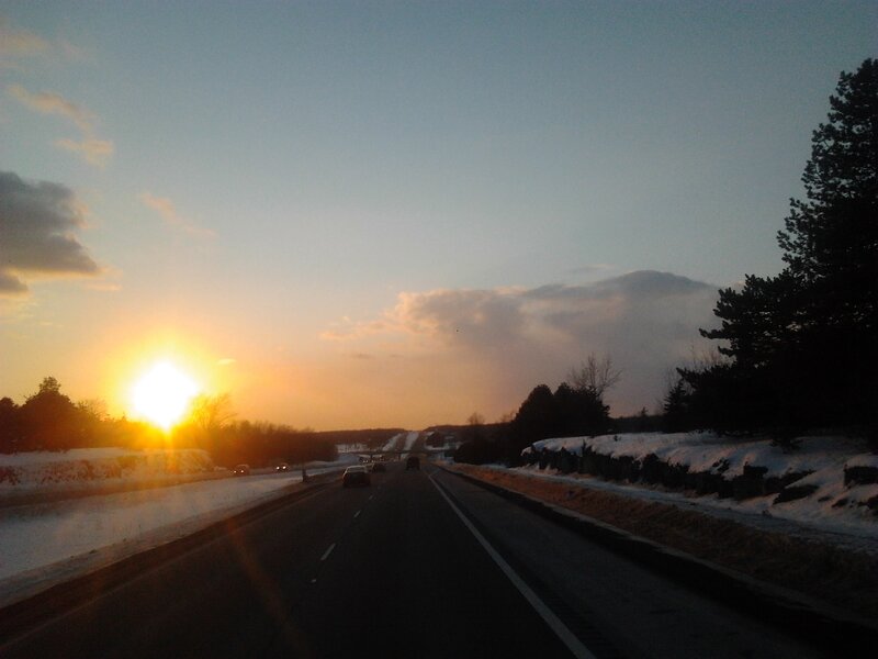 Highway at Sunset — Orange, Serene, Photograph, Cars