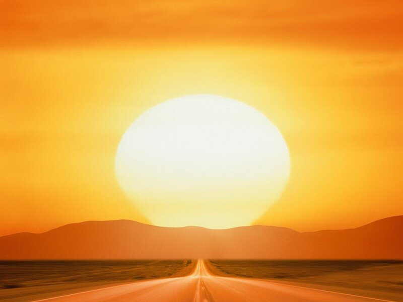 Highway at Sunset — Orange, Serene, Photograph, Sun