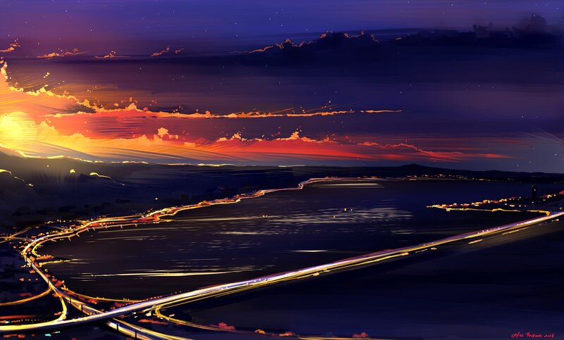 Highway at Sunset — Purple, Dramatic