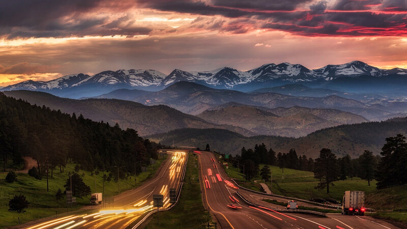 Highway at Sunset — Red, Dramatic