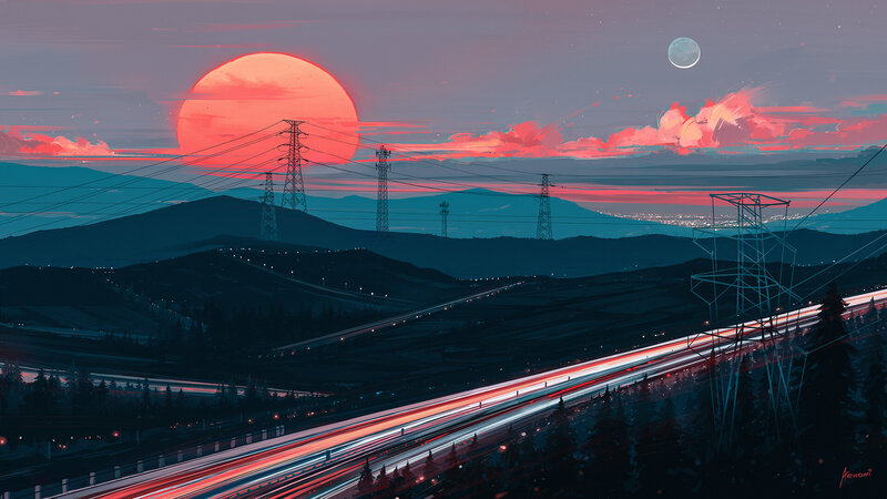 Highway at Sunset — Red