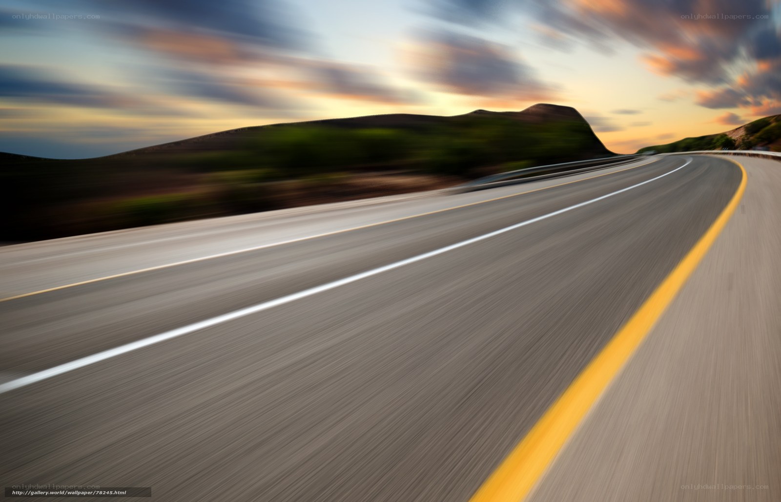 Highway at sunset with motion blur