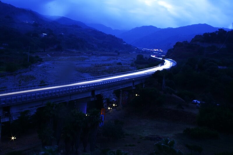 Highway Bridge at Dusk — Blue