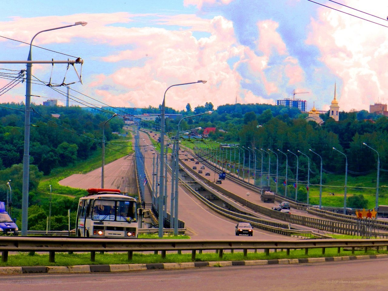 Highway bridge with city view