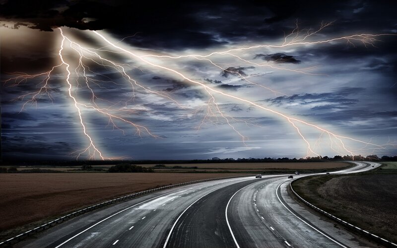 Highway During Lightning Storm