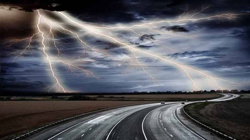 Highway During Storm — Gray, Dramatic, Night