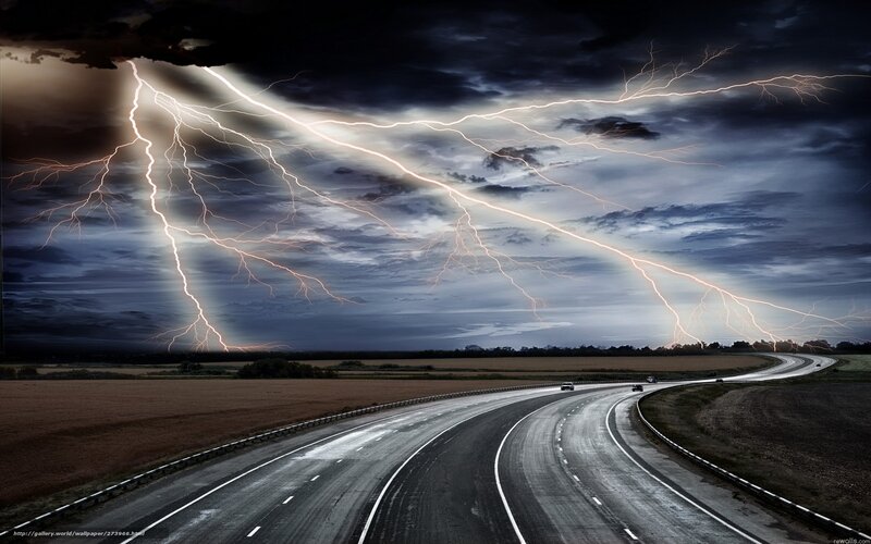 Highway During Thunderstorm — Gray, Dramatic, Night