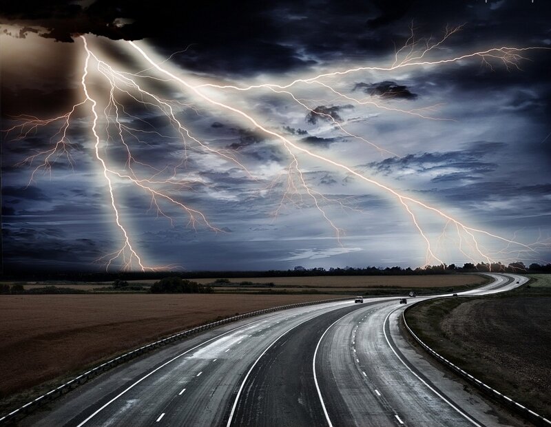 Highway During Thunderstorm — Gray