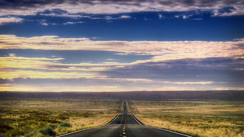 Highway in Desert Landscape — Blue, Dramatic