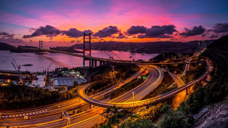 Highway Interchange at Dusk — Purple