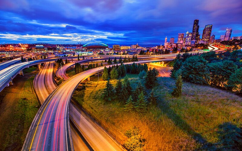 Highway Interchange at Dusk