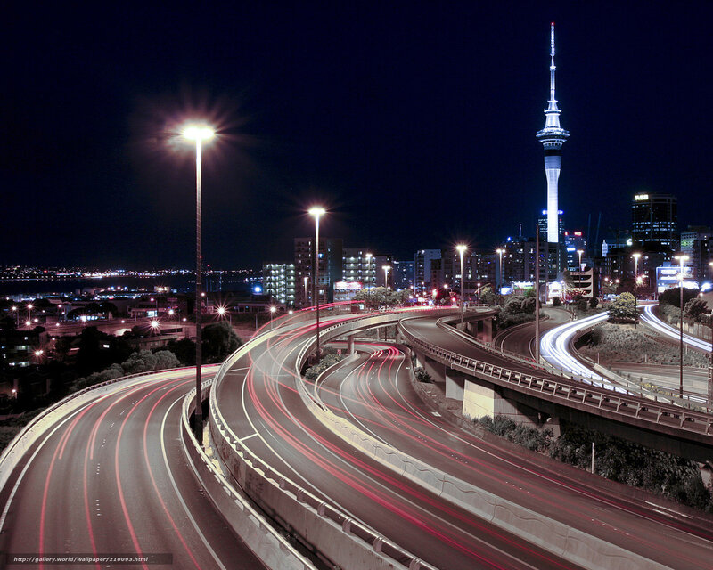 Highway Interchange at Night — Black, Dramatic, Photograph, City Skyline