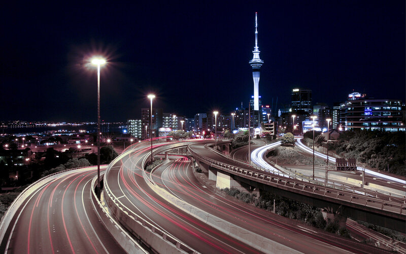 Highway Interchange at Night — Black, Dramatic
