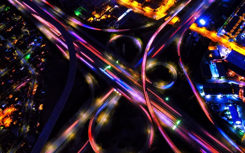Highway Interchange at Night — Blue, Dramatic