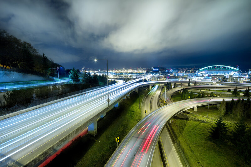 Highway Interchange at Night — Blue