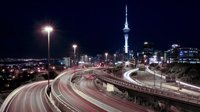 Highway Interchange at Night — Dramatic