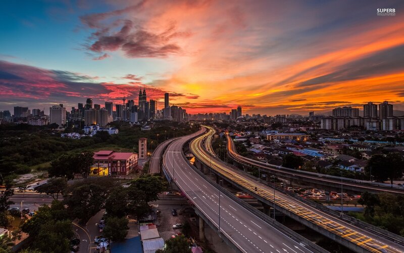 Highway Interchange at Sunset — Orange, Dramatic