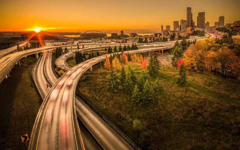 Highway Interchange at Sunset — Orange