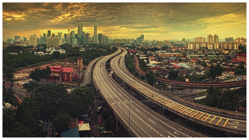 Highway Interchange at Sunset — Yellow