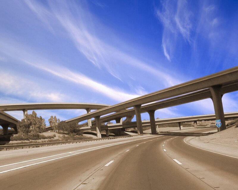 Highway Interchange — Blue, Open, Afternoon, Photograph, Overpass
