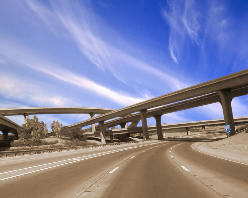 Highway Interchange — Blue, Open, Afternoon, Photograph