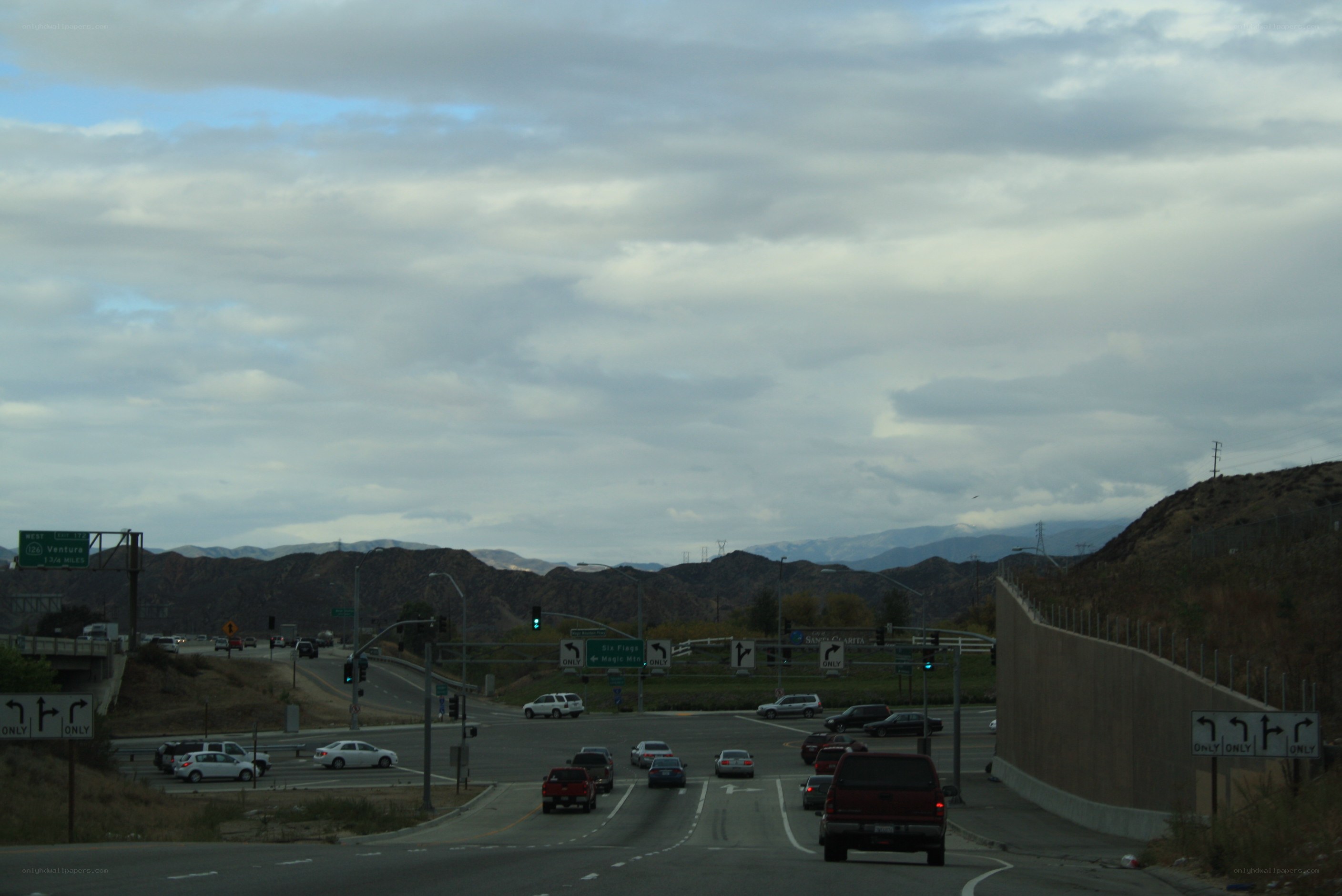 Highway intersection with mountains