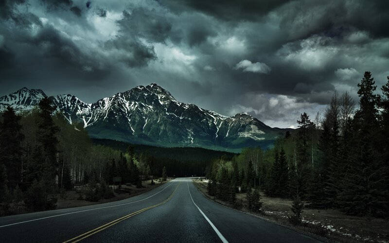 Highway Leading to Mountains — Gray