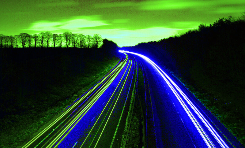 Highway light trails at night