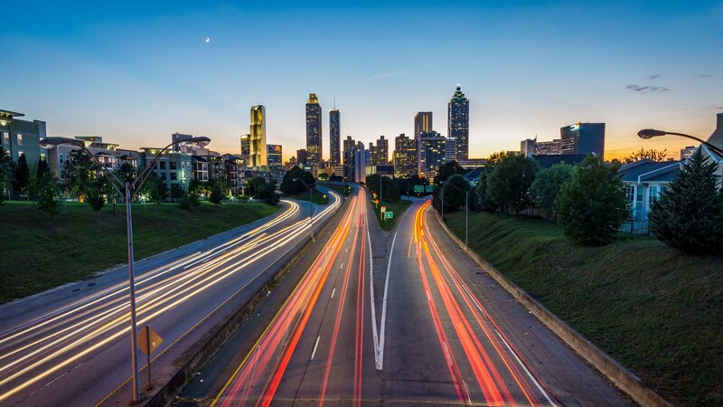 Highway Light Trails — Blue, Dramatic