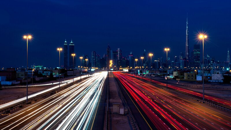 Highway Light Trails — Blue, Dynamic