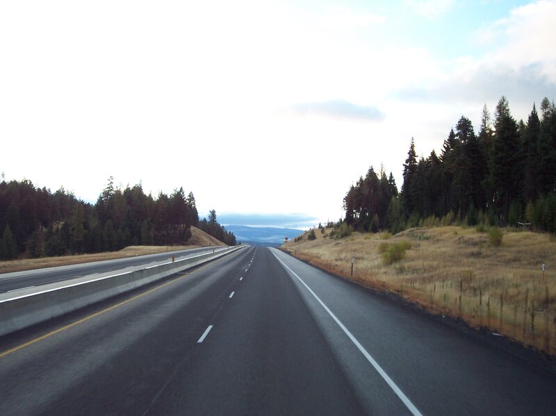 Highway stretching through forested hills