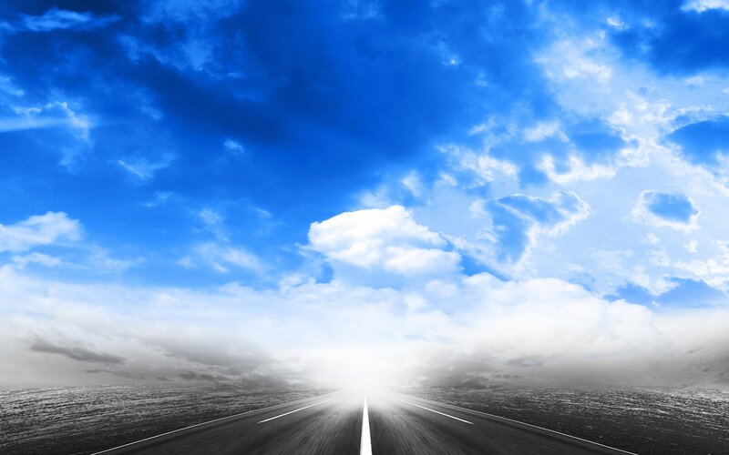 Highway Stretching to Horizon — Blue, Dramatic, Photograph