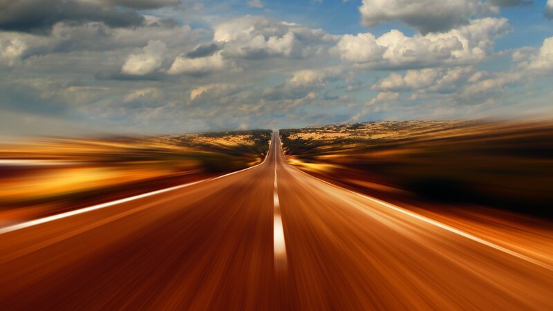 Highway Stretching to Horizon — Orange, Dynamic, Afternoon