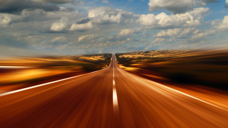 Highway Stretching to Horizon — Orange, Dynamic