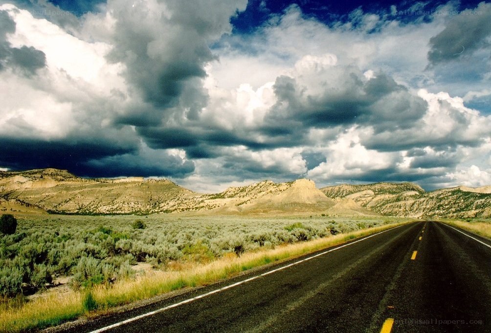 Highway through a desert landscape