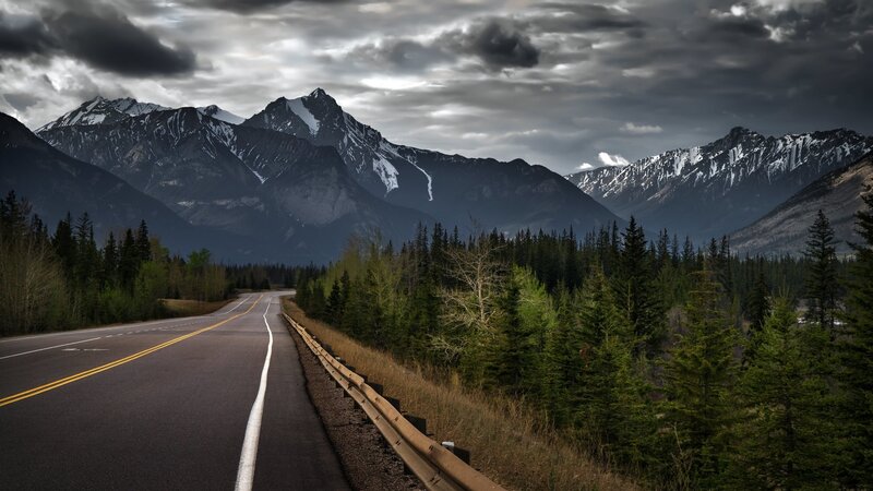 Highway Through Mountain Pass — Gray, Dramatic, Afternoon