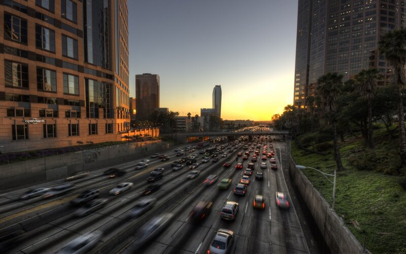 Highway Traffic at Sunset — Orange