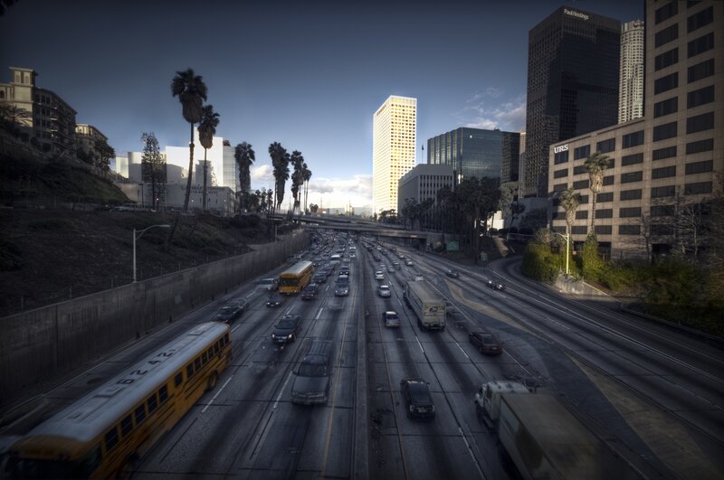 Highway Traffic in City — Gray