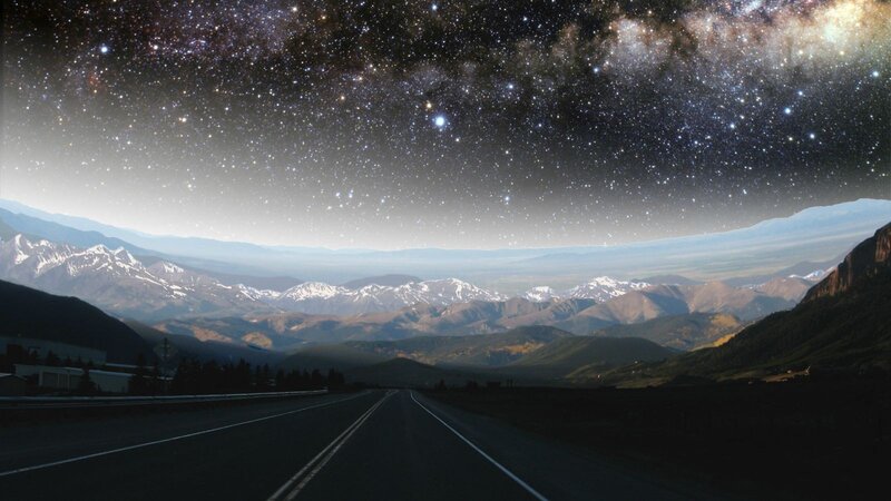 Highway under Starry Sky — Black, Serene, Night