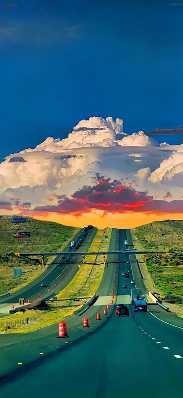 Highway under Storm Clouds — Blue