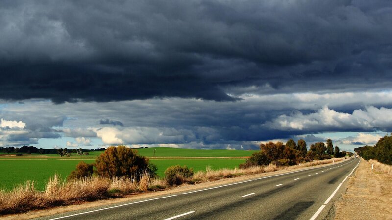 Highway under Storm Clouds — Green, Dramatic