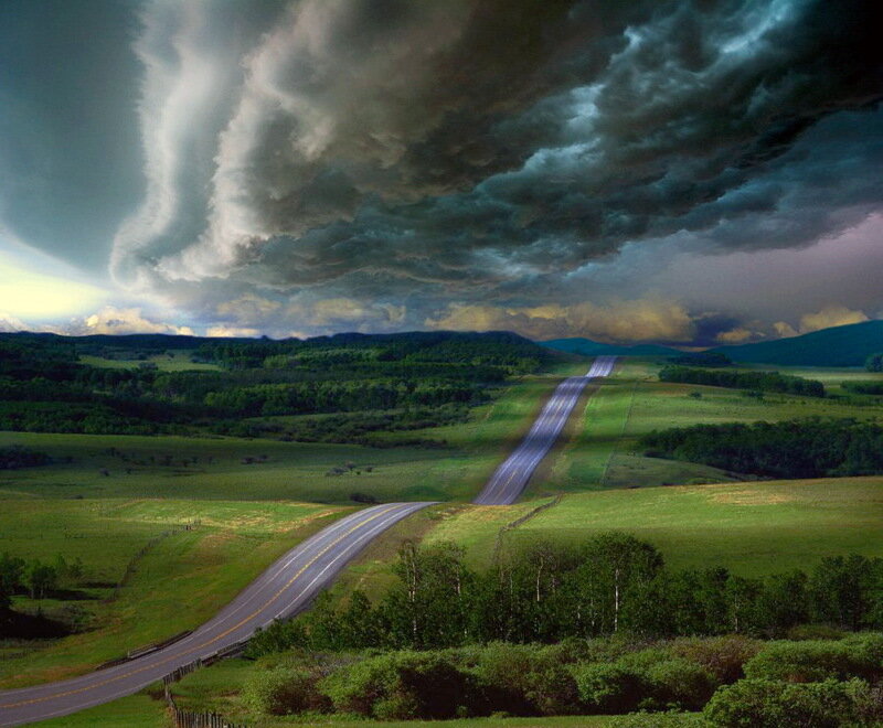 Highway under Storm Clouds