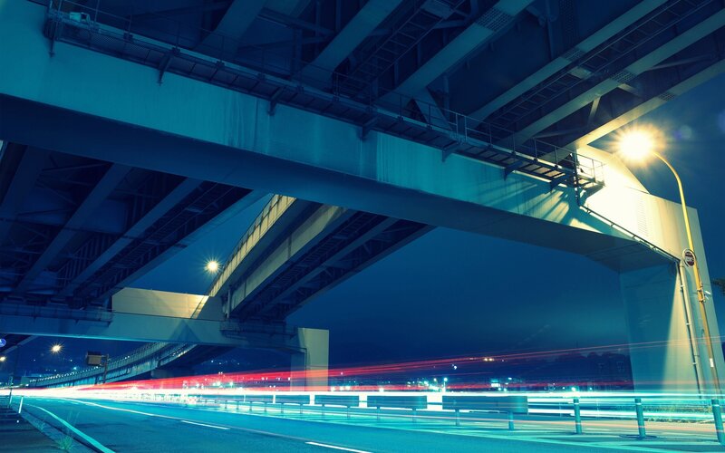 Highway Underpass at Night — Blue