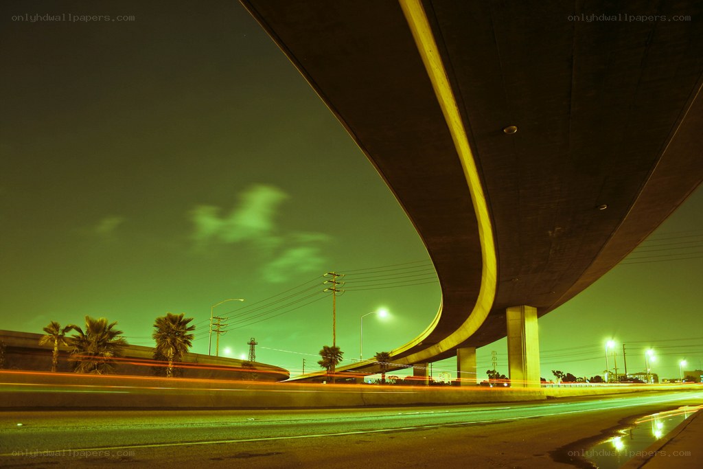 Highway underpass at night
