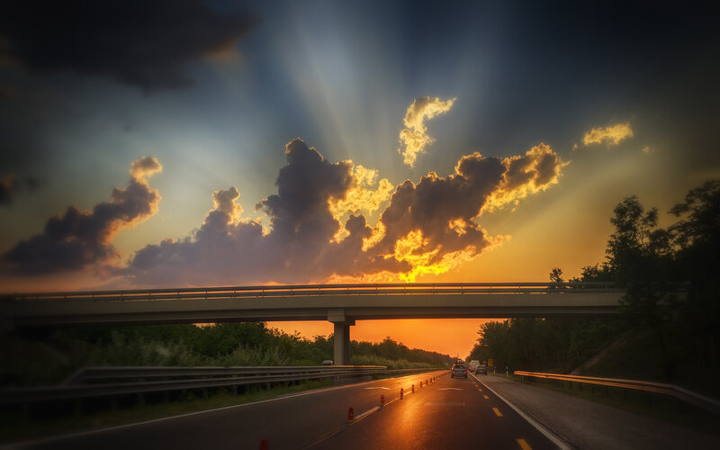 Highway Underpass at Sunset