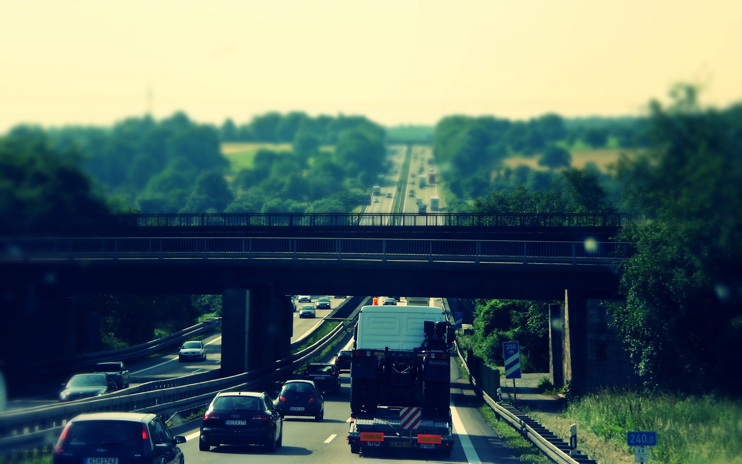 Highway underpass with traffic
