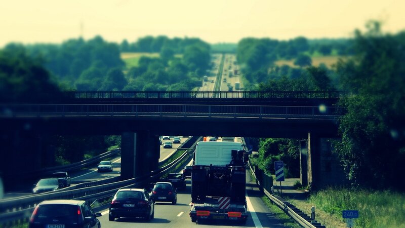 Highway underpass with traffic