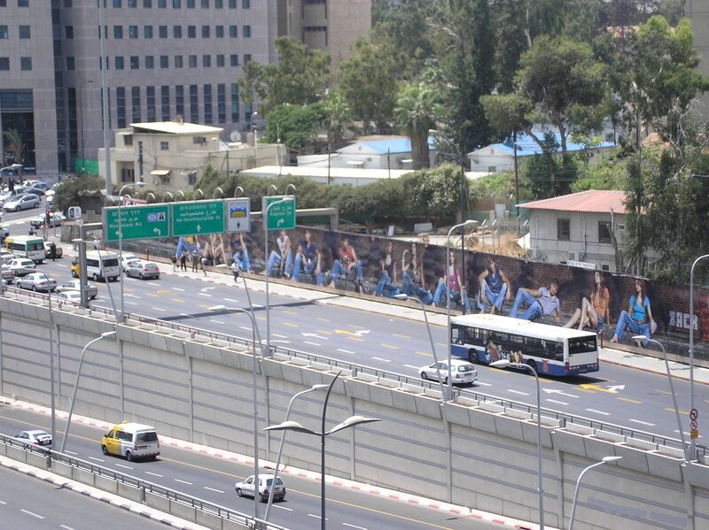 Highway with bus and mural