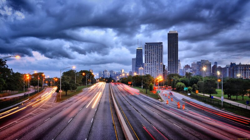 Highway with City Skyline