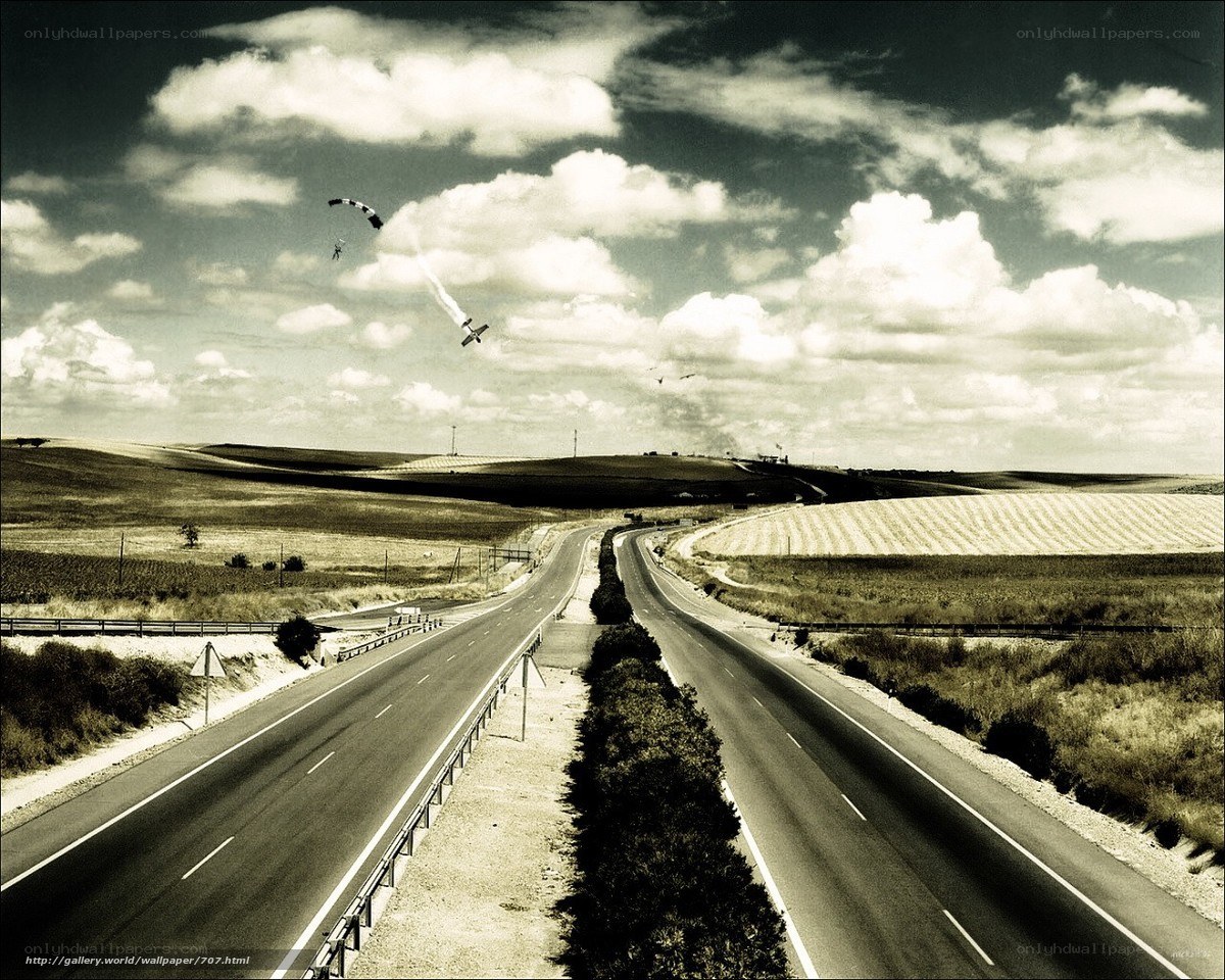Highway with Parachutist and Plane